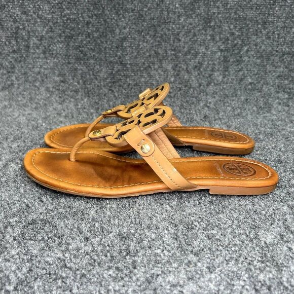 Tory Burch Miller Sandals Women's Size 7.5 Brown Leather Toe Post Flip Flops - Picture 4 of 11
